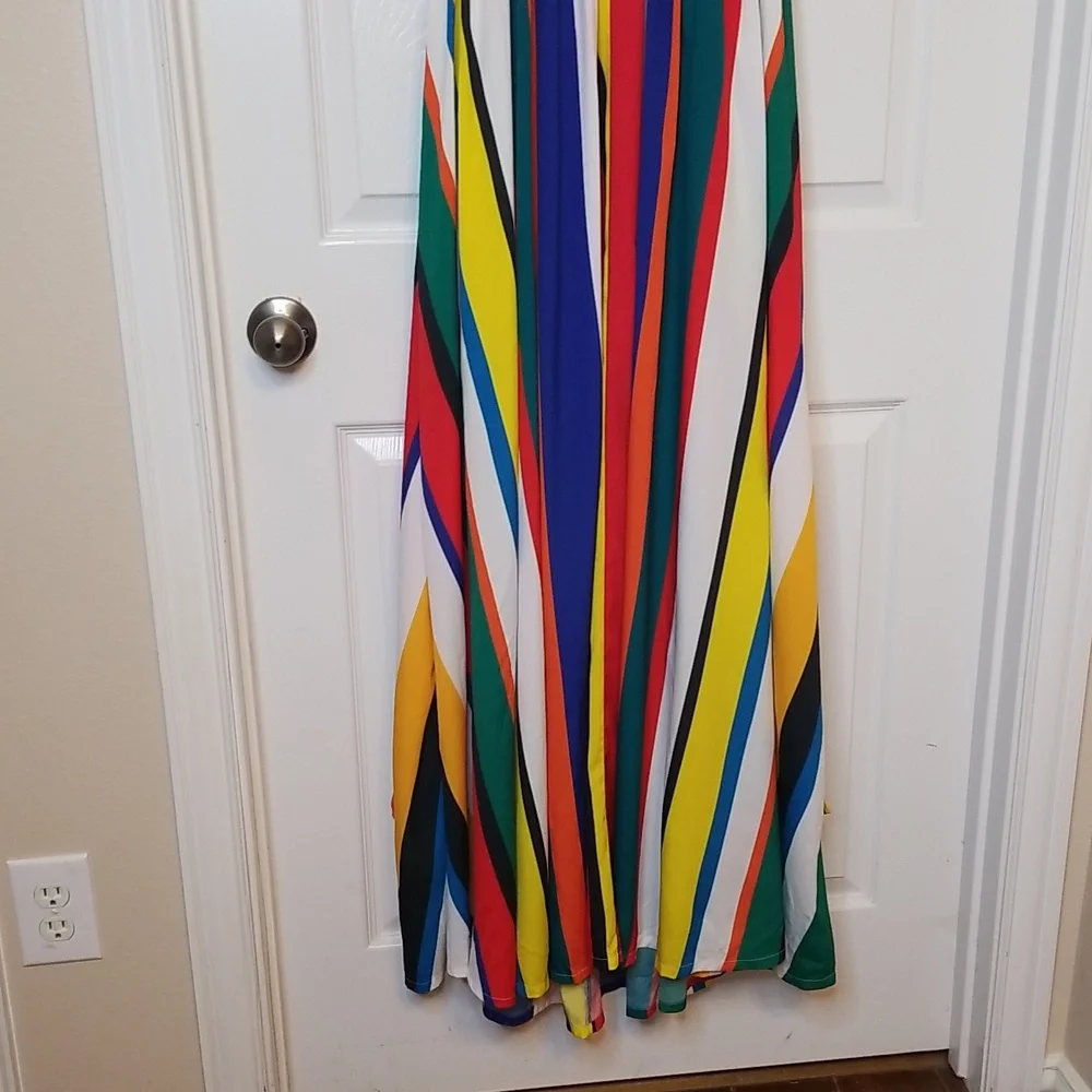 Boston Proper Vertical Backless Striped Halter Top Sleeveless Maxi Dress - Picture 4 of 14